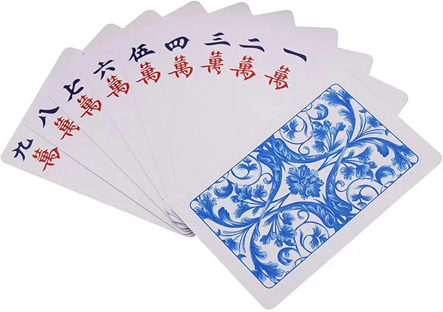 Blissbuilt Naipes Poker Mahjong,Naipes Chinos Mah Jongg,Naipes Mahjong compactos e Impermeables,144 Mahjong Azulejos,Póker portátil con Letra Grande,para Viaje Familia Familia Amigos Juego Ocio