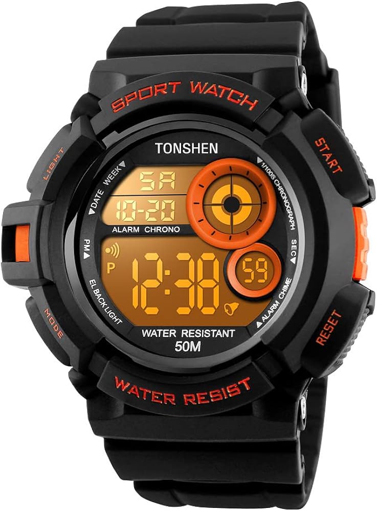 TONSHEN Grande Digital Reloj Hombre Deportivo Impermeable 50M Resistente al Agua Multicolor LED Luz Multifuncional Outdoor Militar Electrónica Plastico Relojes de Pulsera y Goma Correa