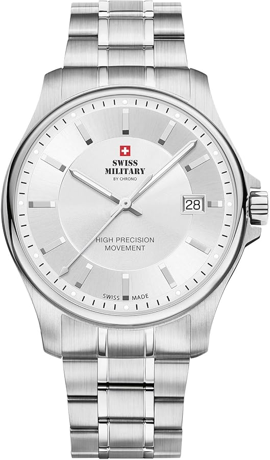 Swiss Military by Chrono Reloj Hombre Reloj de Pulsera Movimiento de Cuarzo con Pulsera de Metal de Acero Inoxidable Reloj de Hombre Analógico Plata SM30200.02