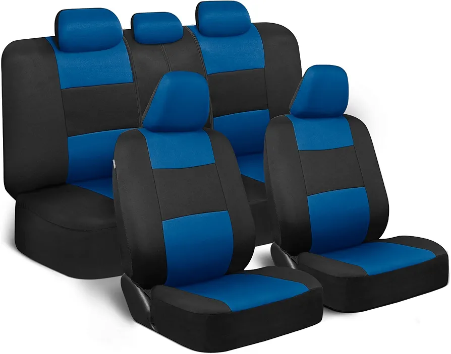 BDK PolyPro - Juego Completo de Fundas de Asiento de Coche en Azul sobre Negro, Fundas de Asiento Dividido Delantero y Trasero, fáciles de Instalar, Accesorios de Coche para automóviles, Camiones,