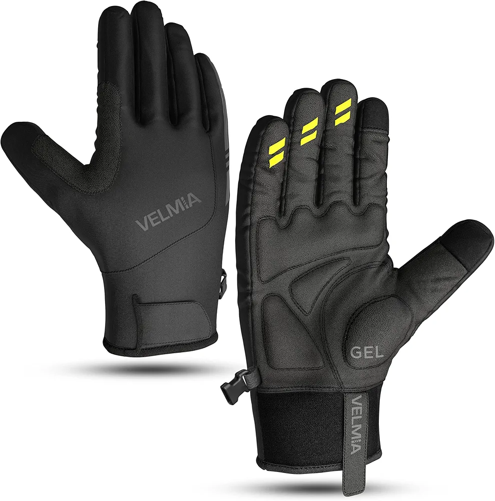 Velmia Guantes de Ciclismo Invierno | Guantes Impermeables Invierno Hombre Mujer | Guantes Bicicleta Invierno | Guantes Running Invierno | Guantes Ciclismo Hombre | Guantes Bicicleta montaña
