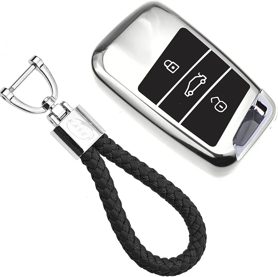 KASER Funda Carcasa Llave Coche Silicona TPU Compatible para VW Volkswagen Keyless VW Golf MK7 Ti-guan Pa-ssat Seat Ibiza Leon Skoda Octavia (Plata)