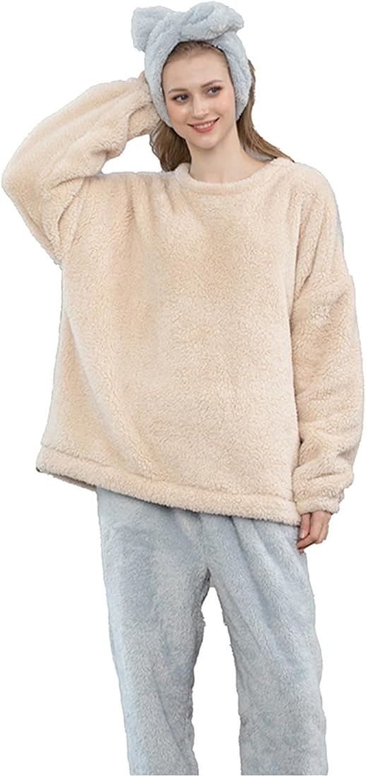 Vexuqedy Pijama de Navidad para mujer, forro polar, cálido, mono de franela de forro polar, traje de casa térmico, pijama mullido, pantalones de dormir de peluche, juego de ropa de noche