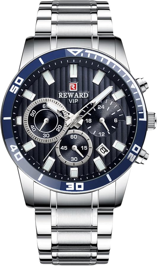 RORIOS Reloje de Hombre Luminoso Reloj con Correa en Acero Inoxidable Analógico de Cuarzo Reloj Clásico Cronógrafo Relojes De Pulsera para Hombre