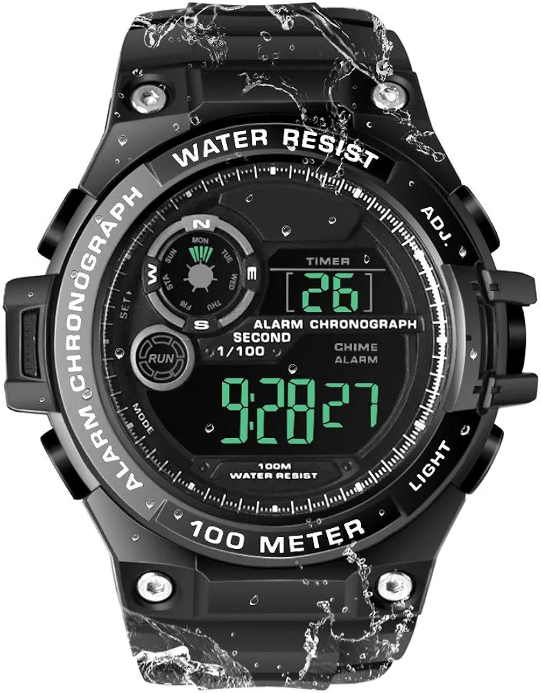 ILAME Reloj de Pulsera Buceo Natación Digital 10 ATM Impermeable con Múltiples Funciones de Cronómetro Vuelta, Despertador, Calendario y Retroiluminación