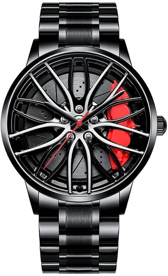 OSOLVE Reloj para Hombre, de Acero Inoxidable, Deportivo, para Coche, para Hombre, de Cuarzo, Resistente al Agua, Deportivo, con Rueda, Reloj de Pulsera, de Cuarzo, para Hombre
