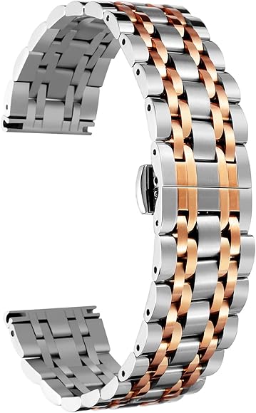 BINLUN Correa de Reloj de Acero Inoxidable de Repuesto, 6 Colores para Mujeres y Hombres (Oro, Plata, Negro, Oro Rosa, Tono Dorado, Tono Dorado Rosa) 17 Tamaño (10 mm - 26 mm)