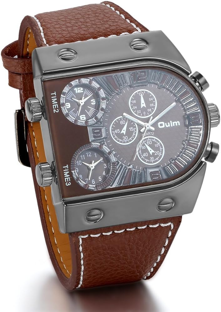 JewelryWe Reloj Ancho de Cuero para Hombre: Relojes Casual Negocios Triple Hora Triple Ojo Decoración Japón Seiko Movimiento Correa Suave - para Uso Diario o como Regalo