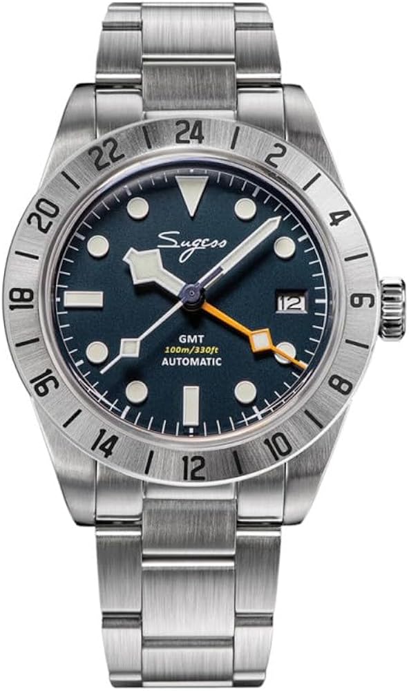 Seestern Sugess Heritage S431 - Reloj automático de acero GMT azul con fecha y zafiro para hombre, Pulsera