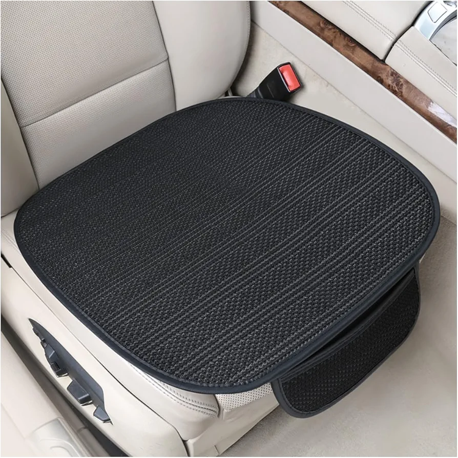Adunsiaoto 2 Piezas Funda Delantera para Asiento De Coche con Base Antideslizante, Cojín De Asiento Refrescante para Automóvil, Cojín Coche Tela Malla Hielo Cómodo Y Transpirable(Negro)