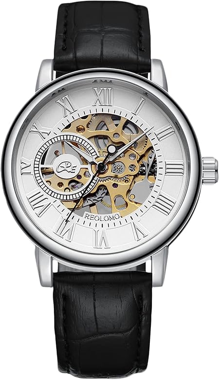 RORIOS Relojes Hombre Reloj Mecánico Automático Relojes Luminoso con Correa de Cuero Esqueleto Dial Reloj de Pulsera