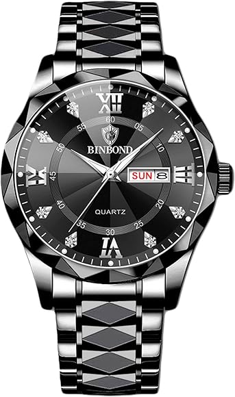 RORIOS Relojes Elegante Cuarzo para Hombre Reloj Clásico Cuarzo Reloj de Pulsera Diamante Impermeable Reloj Multifuncional Negocios