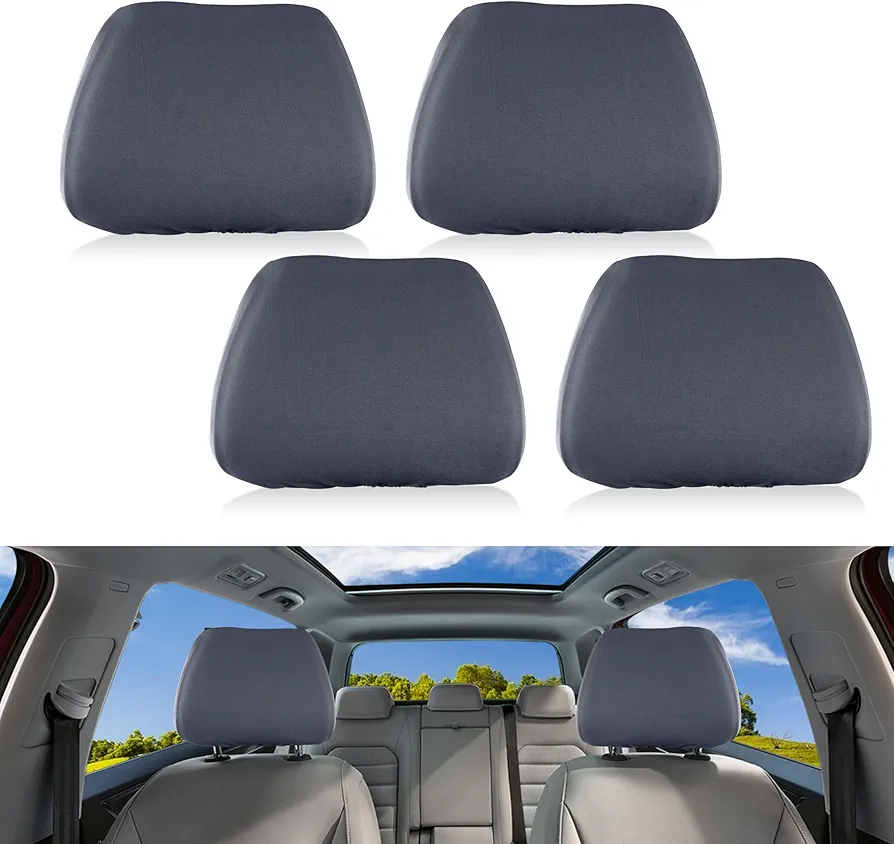 Heveer Funda Reposacabezas Coche Universal Fundas para Reposacabezas Lavable Fundas Protectora para Reposacabezas para Coches Furgonetas Camiones Gris 4 Piezas
