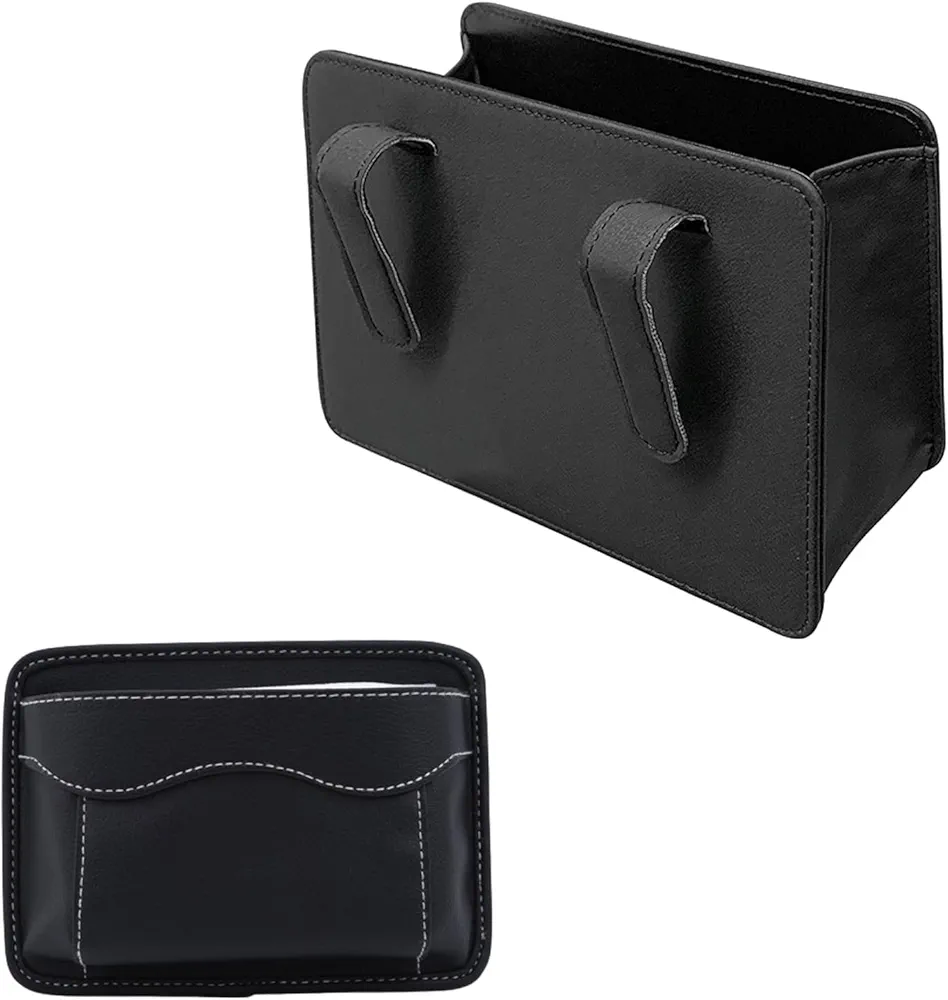 Ziyero 2 Piezas Papelera Coche Interior y Caja de Almacenamiento de Asiento de Automóvil, Papelera Coche Puerta Organizador del Coche Bolsa, PU Impermeable,Accesorio Organizador para Papelera De Coche