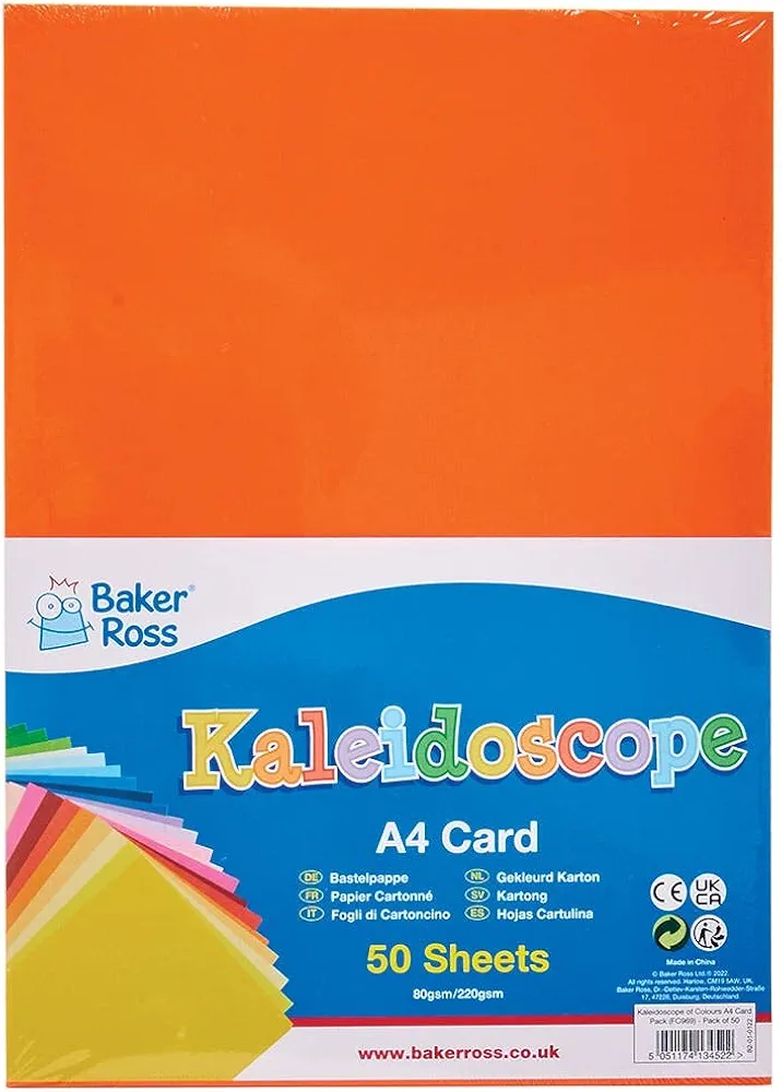 Baker Ross FC969 Cartulina A4 Caleidoscopio de Colores - Juego de 50, Papel de Ocio Creativo