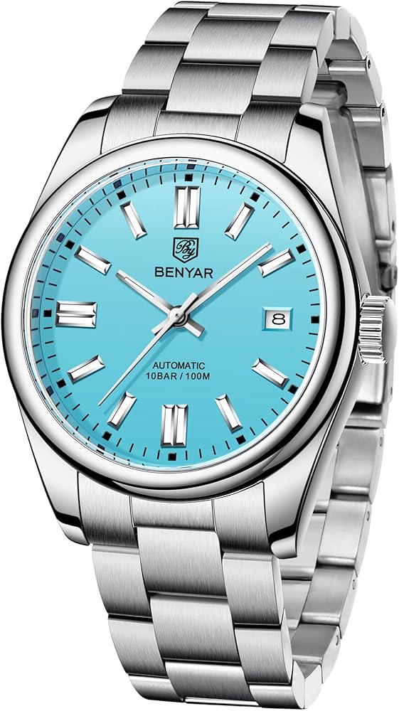 Benyar Reloj automático para Hombre Correa de Acero Inoxidable Impermeable Luminoso Casual Negocios Reloj de Pulsera Deportes analógico con Fecha