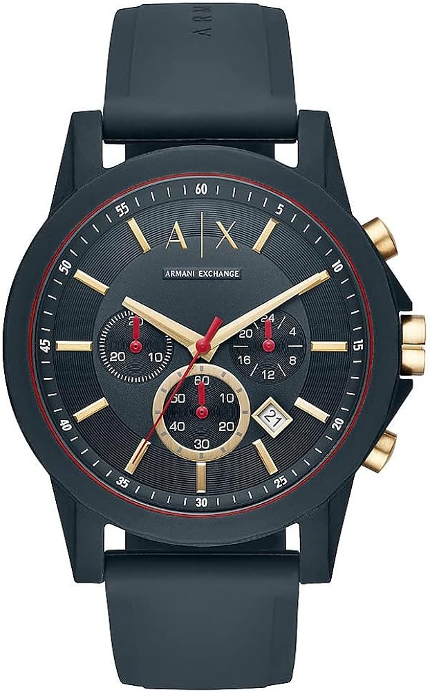 Armani Exchange Reloj Hombre, Movimiento cronógrafo, 47mm Caja de silicona azul con correa de silicona, AX1335