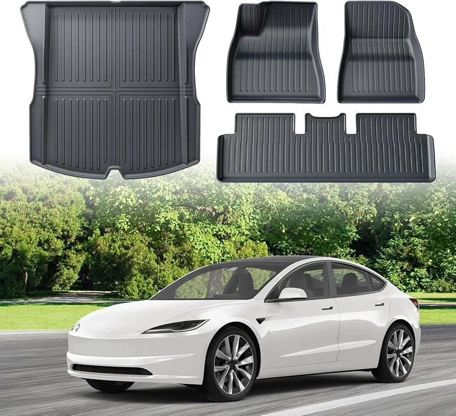 ECOZEN Alfombrillas para TeslaModel 3 2024, alfombrillas para todo tipo de clima, alfombrillas para maletero, alfombrillas de goma impermeables 3D para Tesla Model 3, accesorios 2024