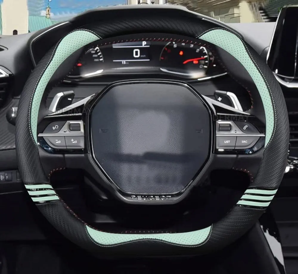 Xihaoer - Funda para volante de coche de fibra de carbono + piel sintética para mujer, accesorios para interior de automóvil (verde)