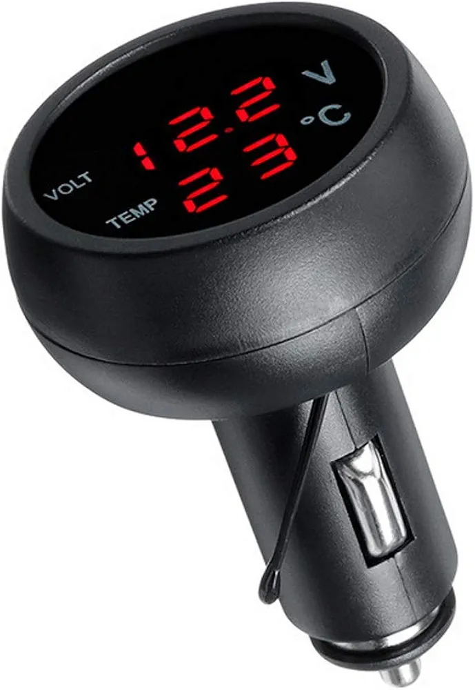 GOFORJUMP 3in1 Tres en uno Auto Digital LED Termómetro de Coche USB Cargador de automóvil Cigarrillo Voltímetro Medidor 3 Funciones 12V / 24V