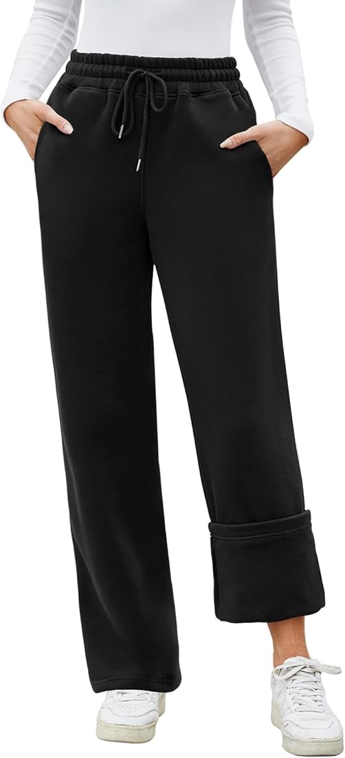 PASUDA Pantalon Chandal Mujer Invierno Termico Pantalones con Forro Polar Sherpa Mujer Algodon Pantalon Deporte Casuales Largo Pantalones Jogging con Cordón Ajustable y 2 Bolsillos