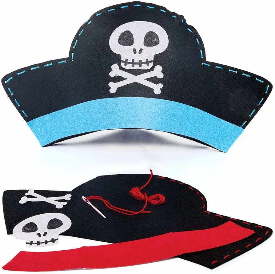 Baker Ross FC904 Kit de Costura Sombrero de Pirata de Fieltro - Juego de 3, Ocio creativo para niños