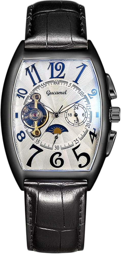 RORIOS Relojes Hombre Mecánico Automático Relojes Esqueleto Dial Reloj con Correa de Cuero Big Face Reloj de Pulsera