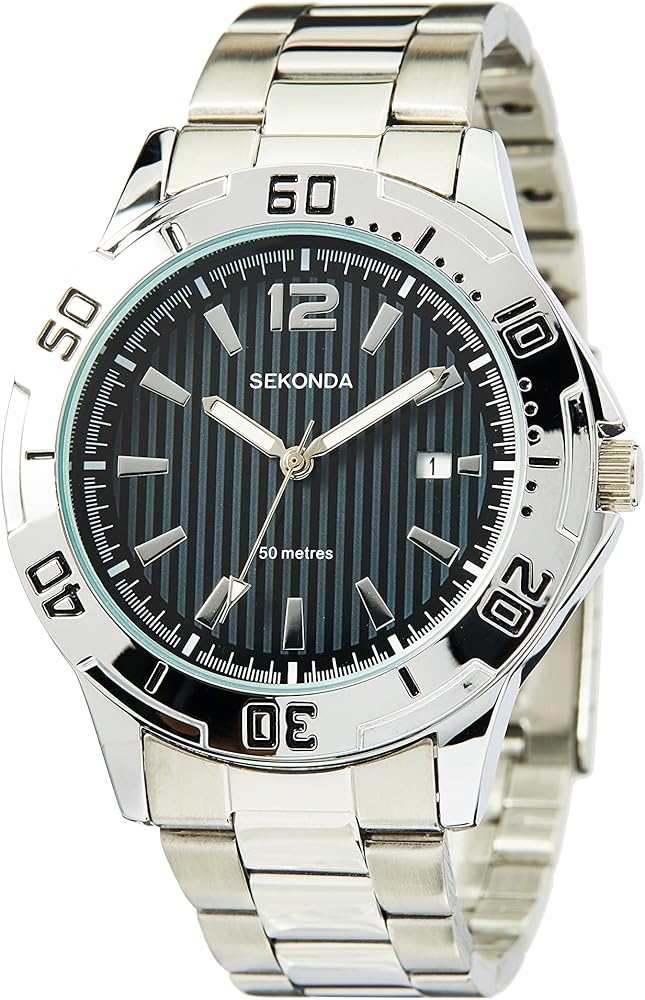 Sekonda Reloj de Buceo para Hombre de 44 mm, Color Plateado caspio, Resistente al Agua, 50 m, con 3 manecillas y Fecha