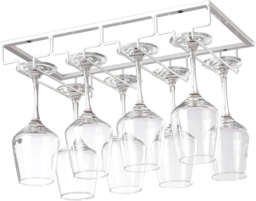 YunNasi Soportes para Copas de Vino de Metal Organizador Mantener los Vasos Secos Debajo del Gabinete con Tornillos para Bar Restaurante Cocina (4 filas, Blanco)