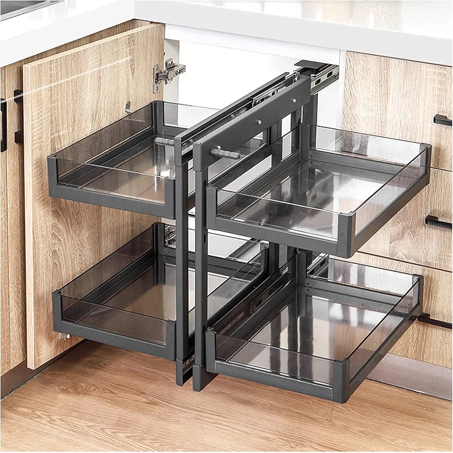 AIZYR Cesta Extraíble De Esquina De Cocina Organizador De Gabinete para El Hogar con Cierre Suave con 4 Cajones del Gabinete De Almacenamiento Deslizables para Armario,Open Right