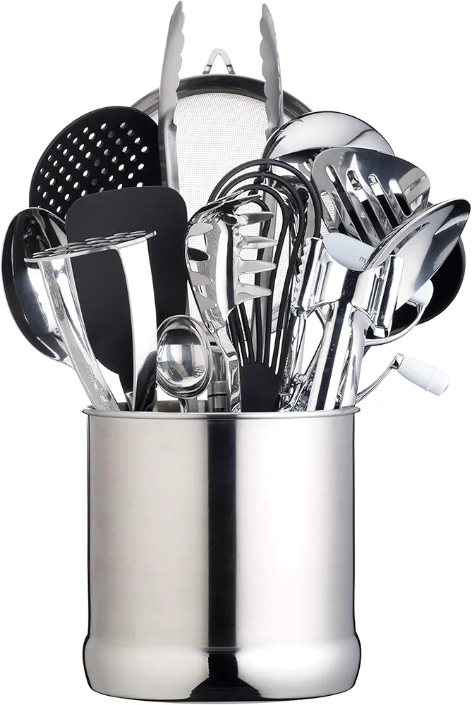 MasterClass Soporte para Utensilios, Soporte de Acero Inoxidable para Utensilios Extra Grandes, Cucharas de Cocina, Espátulas y Más, Plata, 18 x 18 cm, 1 unidad