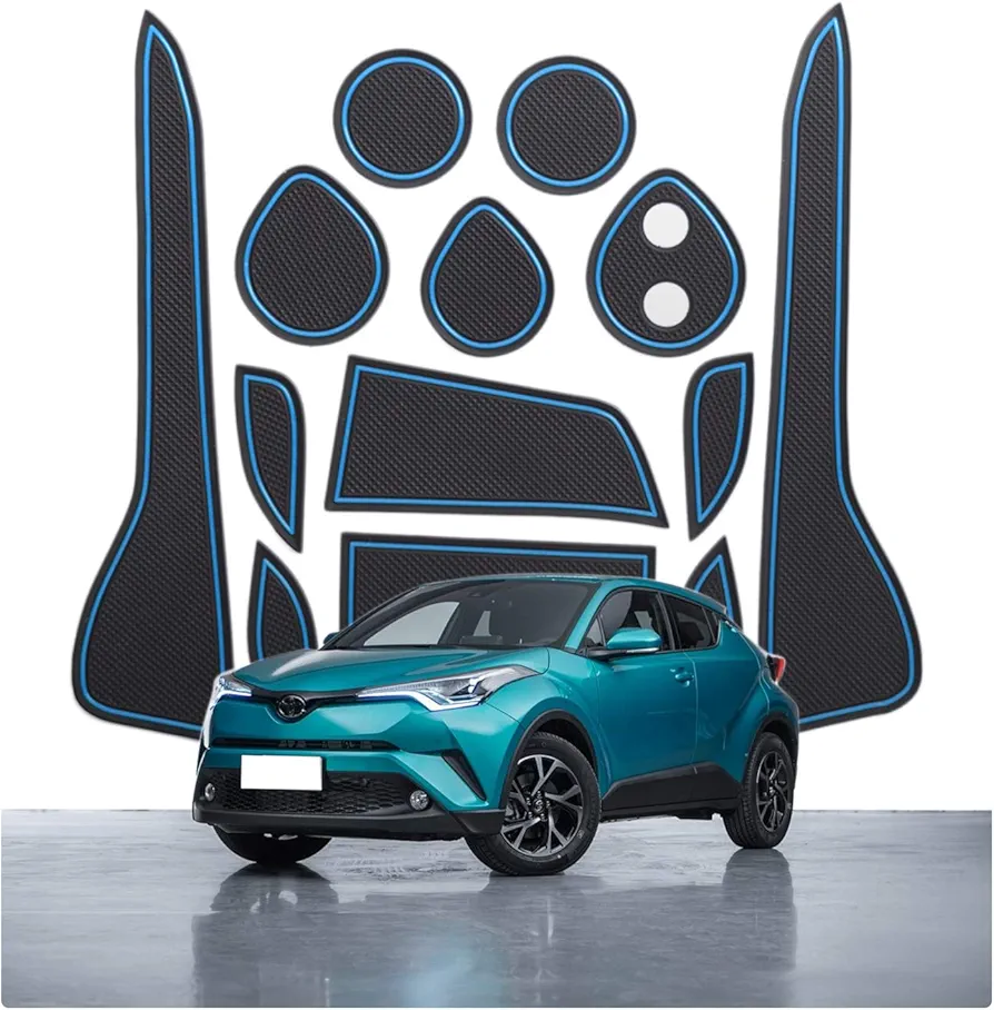 CDEFG Compatible con Toyota CHR C-HR 2016-2022 2023 Alfombrillas de Goma Antideslizantes para Reposabrazos Consola Central Portavasos Coche Accesorios (Azul)