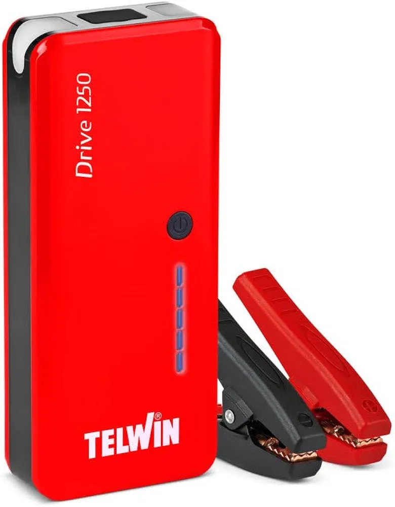Telwin Drive 1250 Arrancador Portátil Multifunción 12V para Automóviles, Motocicletas, Barcos, 1250A + Powerbank