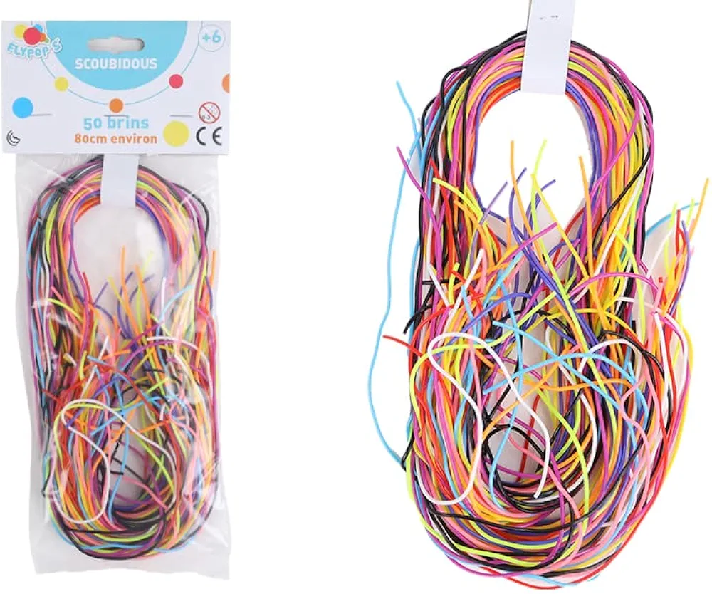 FLYPOP'S - 50 Hilos de Scoubidou - Juego de Recreación - 010113 - Multicolor - Nylon - Ocio Creativo - Juguete Infantil - Hebras - 80 cm x 0,5 cm - A Partir de 6 años.