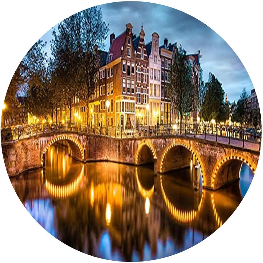 Yingxin34 Rompecabezas clásico 1000 Piezas Adultos Niños Rompecabezas-Amsterdam Bridge-Art DIY Juego de Ocio Juguete Divertido Regalo Adecuado Familia Amigos Rompecabezas Circular