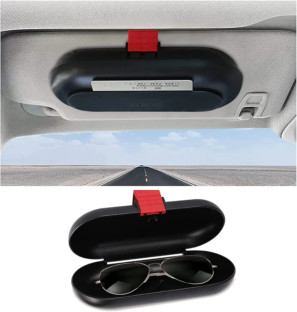 seOSTO Caja de Gafas de Coche Universal Estuche de Almacenamiento de Gafas para Parasol de Automóvil, Soporte para gafas de sol para coche con Área de Inserción de Tarjetas para Visera de Auto (negro)