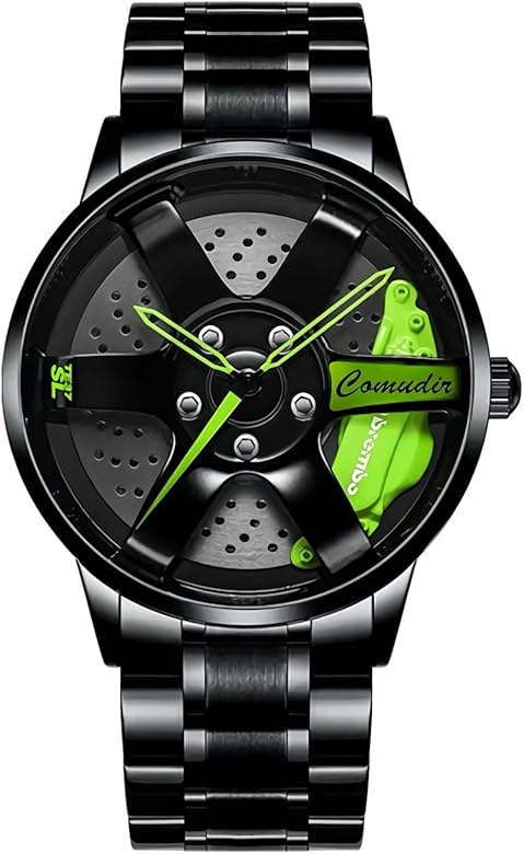 RWXCOW Reloj de pulsera creativo para hombre, reloj de pulsera deportivo resistente al agua, 3D para rueda de coche, llanta de coche, reloj de cuarzo para hombre