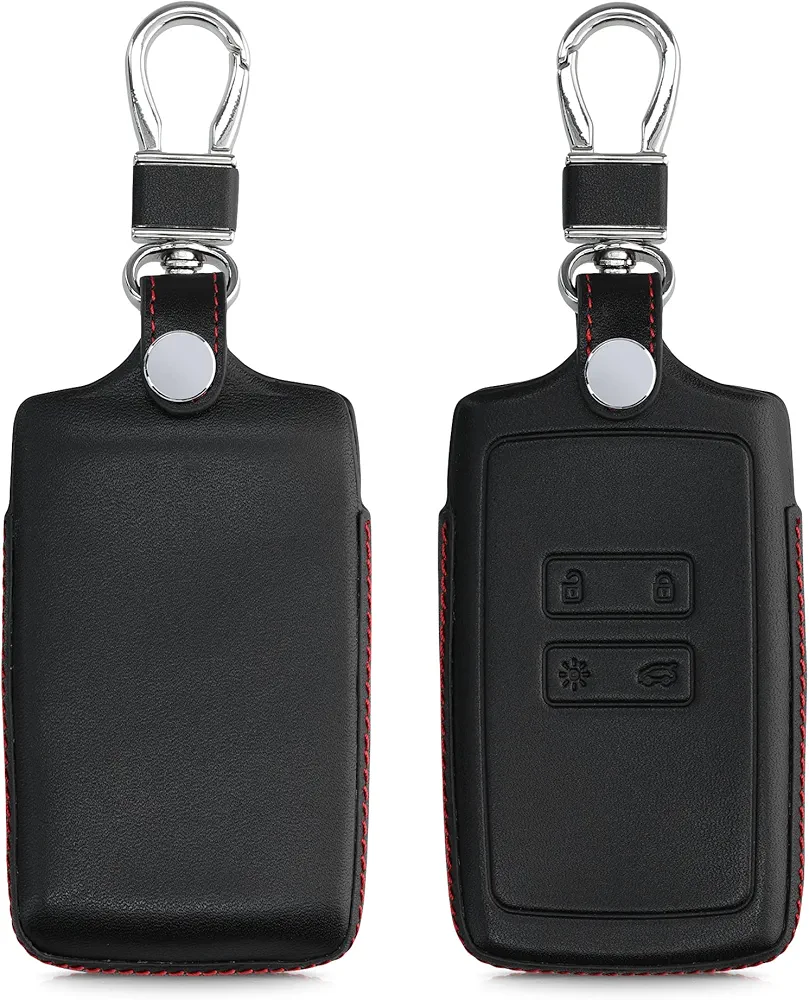 kwmobile Funda para Llave de Coche Compatible con Renault - Carcasa de Cuero Delgada para Mando de Coches - Negro/Rojo