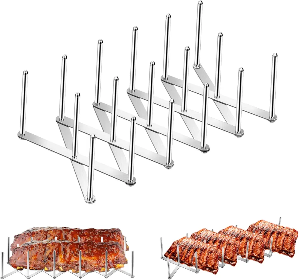 Yangbaga Soporte para Tapas Acero Inoxidable 5 Compartimento, Soporte para Tapas para Cocina y Costillas de Cerdo BBQ