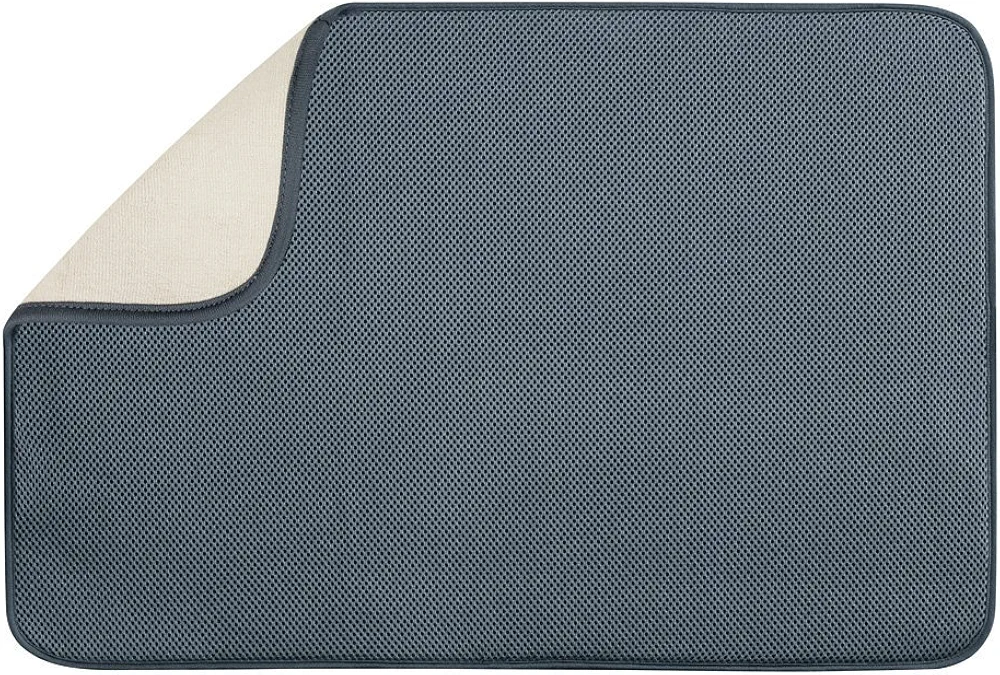 iDesign iDry Tapete de cocina, alfombrilla escurreplatos extragrande y fina de poliéster para un secado de platos rápido, gris estaño/marfil
