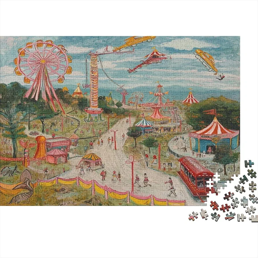 YAMABAIHUO Parque de Atracciones Rompecabezas De Madera De 1000 Piezas DIY De Rompecabezas para Adultos Vacaciones y Ocio Juego Clásico EduGatosivo 1000pcs (75x50cm)