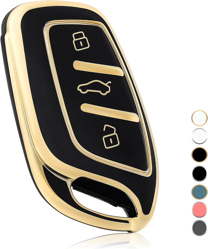 OFF WE GO Funda Llave Coche Carcasa para MG MG4 MG5 MG6 MG ZS EV HS EHS ZX GT,para Roewe RX3 RX8 ERX5 RX5 I6 I5 Casos de la Cubierta de Llave TPU Funda Tarjeta Llave, Oro Negro