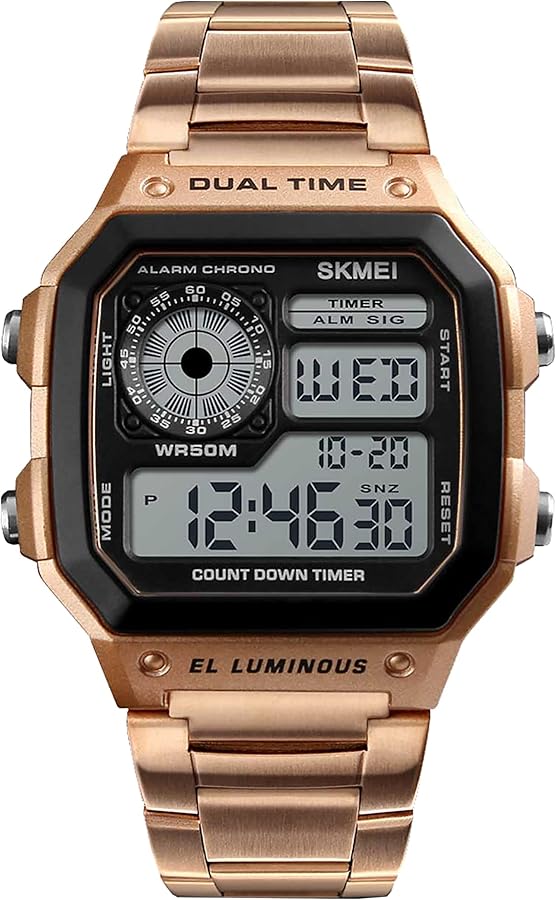 kieyeeno Reloj Digital Retro Unisex, Hombres Mujeres Vintage Clásico Metal Digital Wrist Watch Plata, Relojes de Pulsera con Alarma Cronómetro Regresiva 12 / 24H para Hombre