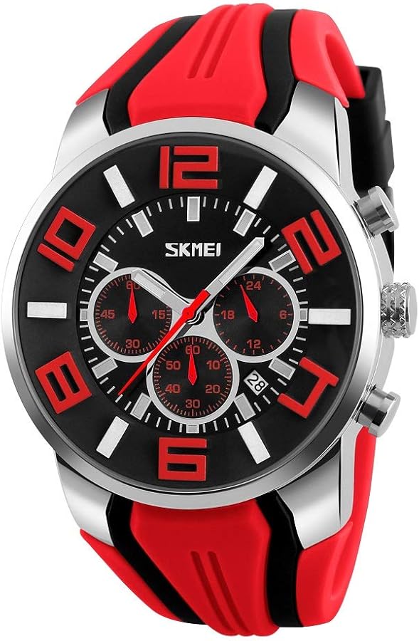 FeiWen Relojes de Hombre Acero Inoxidable Bisel con Goma Correa Fashion Casual Deportivo Cuarzo Analógico Reloj de Pulsera Calendario Cronómetro