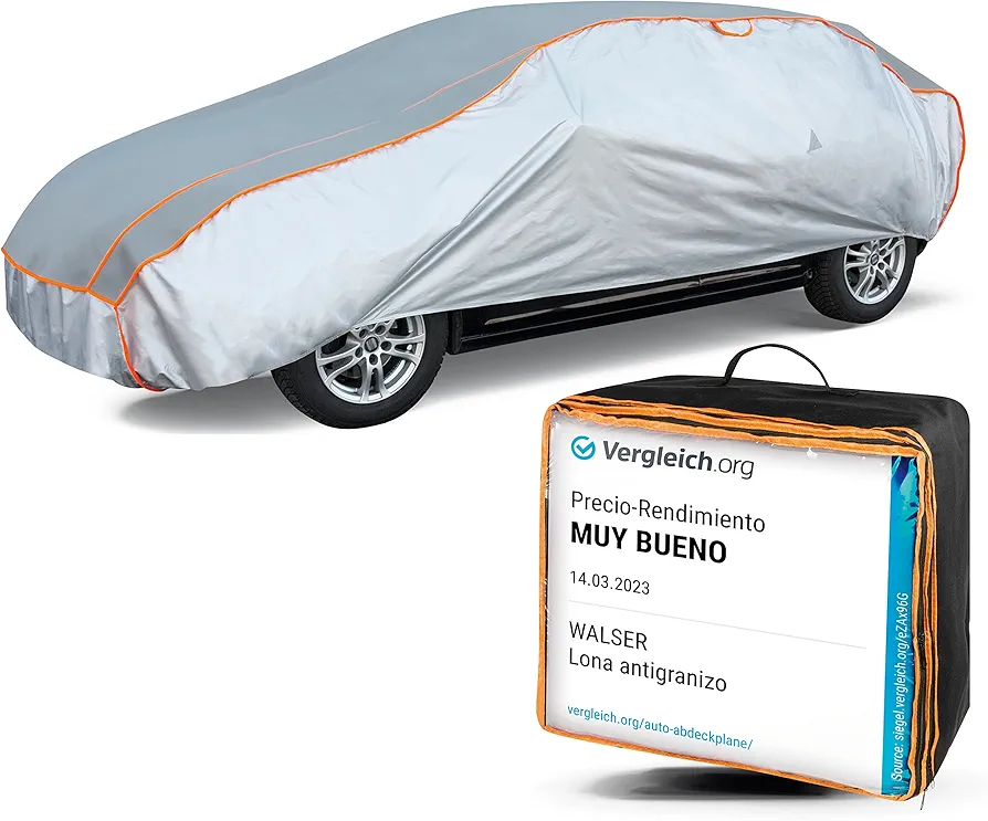 WALSER Funda antigranizo para el Coche Perma Protect, Precio Rendimiento Ganador* Funda Repelente al Agua antigranizo para automóvil, Lona para Coche, Funda para Coche M