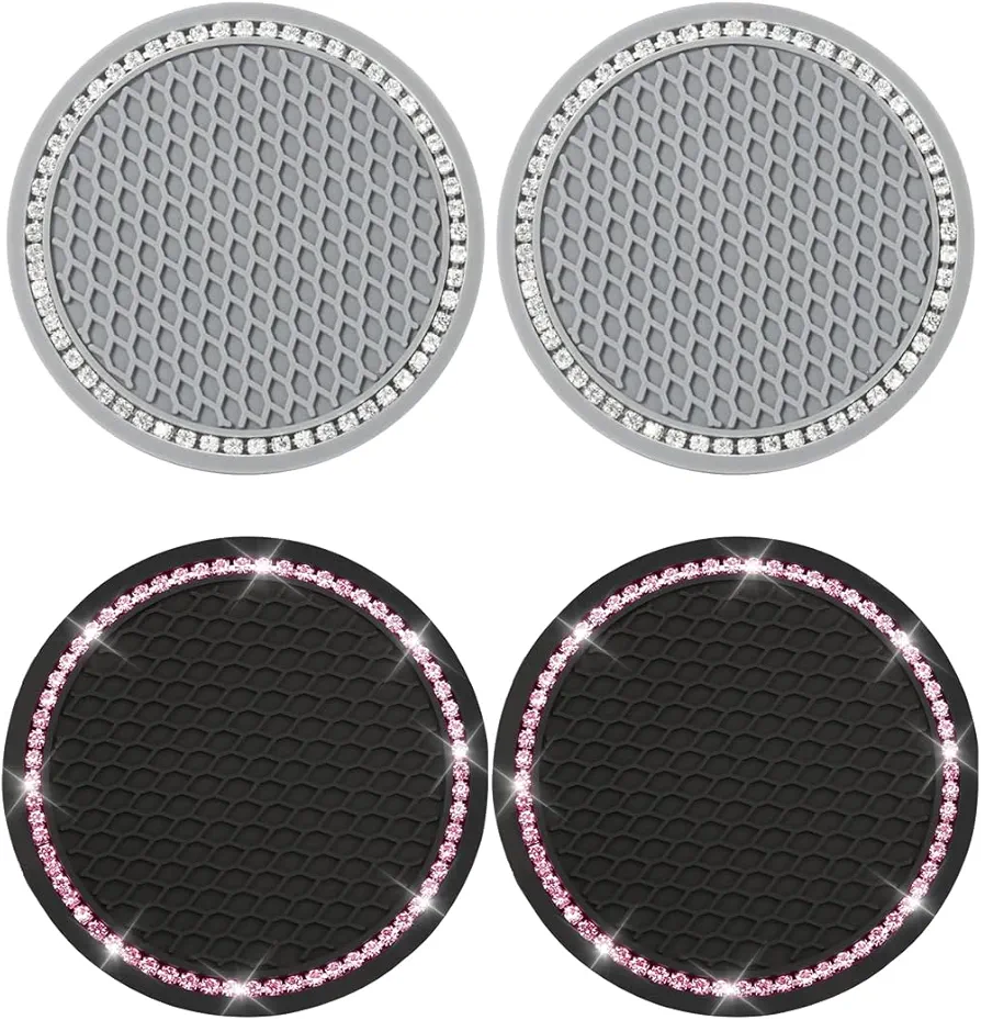 WUSJCOF 4 Piezas Posavasos para Portavasos de Coche, Antideslizante, Inserto para Portavasos de Automóviles, Sin Rasguños, Sin Manchas, Silikonmaterial, (negro/gris)