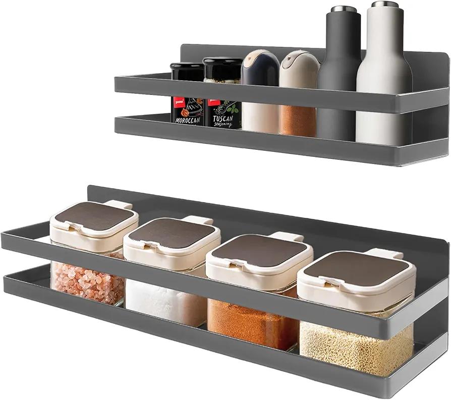 Uten Especiero Magnético Grande para Refrigerador, Paquete de 2 Estantes Magnéticos Fuertes, No Requiere Perforación, Apto para Microondas, Lavadora, Solución Perfecta para Ahorrar Espacio