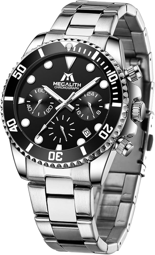MEGALITH Relojes Hombre 40mm Clásico Reloj Cronografo Cuarzo para Hombre, Relojes Acero Hombre Impermeable 3ATM Fecha Luminosa Relojes de Pulsera, Regalo Hombre