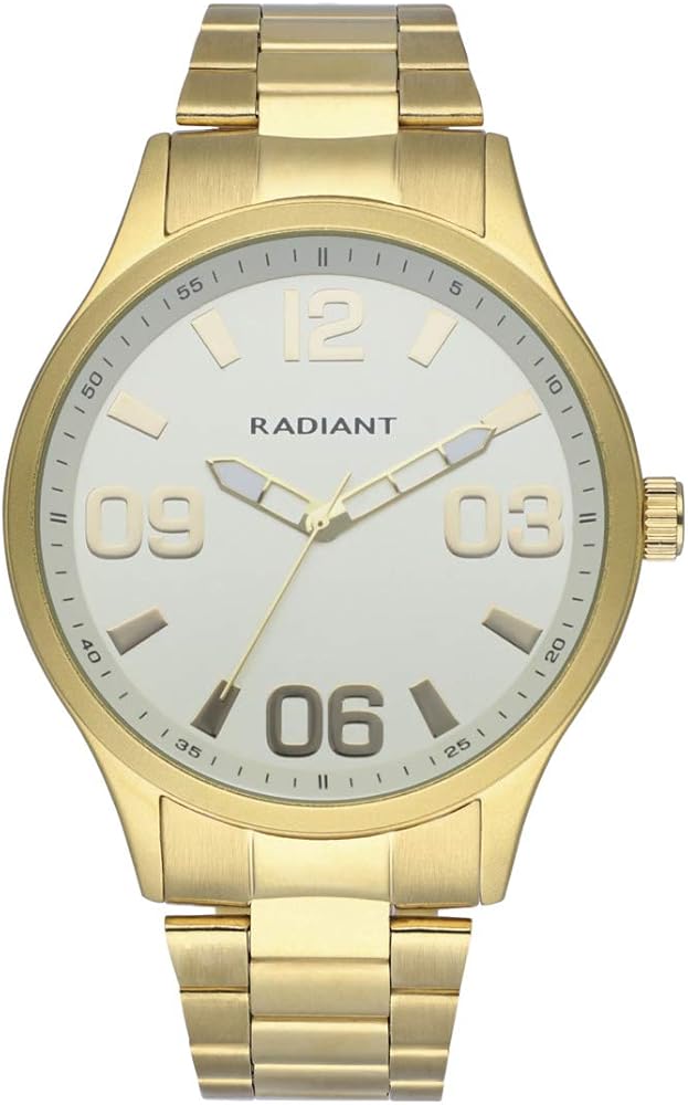 Radiant - Colección Leader - Reloj analógico de Cuarzo. Reloj de Pulsera para Hombre. Dorado con Brazalete y Esfera Blanca y Correa de Acero Inoxidable. Tamaño 45mm. 5ATM.