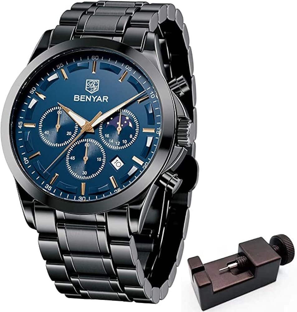 BENYAR Relojes Hombre Relojes de Pulsera Cronografo Diseñador Impermeable Reloj Hombre Banda de Cuero Analogicos Fecha de Pulsera Regalo Elegante